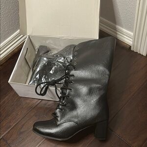 Black Lace Up Boots with Leather Finish
